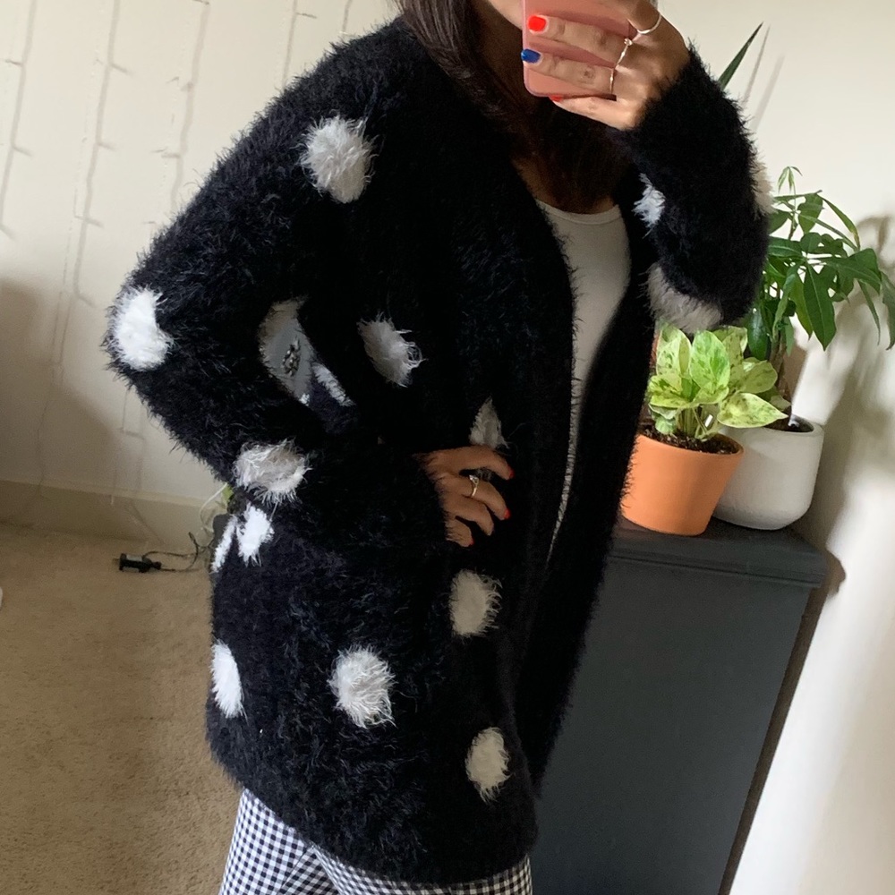 Fuzzy polka dot cardigan